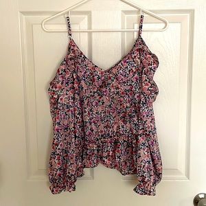 Moa Moa Womens Floral Cut Out Shoulders Blouse